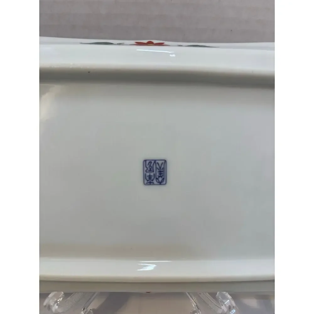 Vintage Rectangle porcelain serving platter with an Asian/Oriental motif